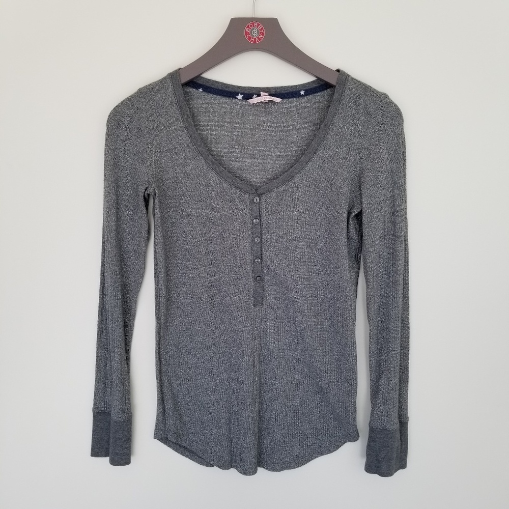 Victoria's Secret Gray Quarter Button Pajama Top